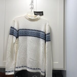 Vintage women’s Masacco cream,blue,and gray striped sweater